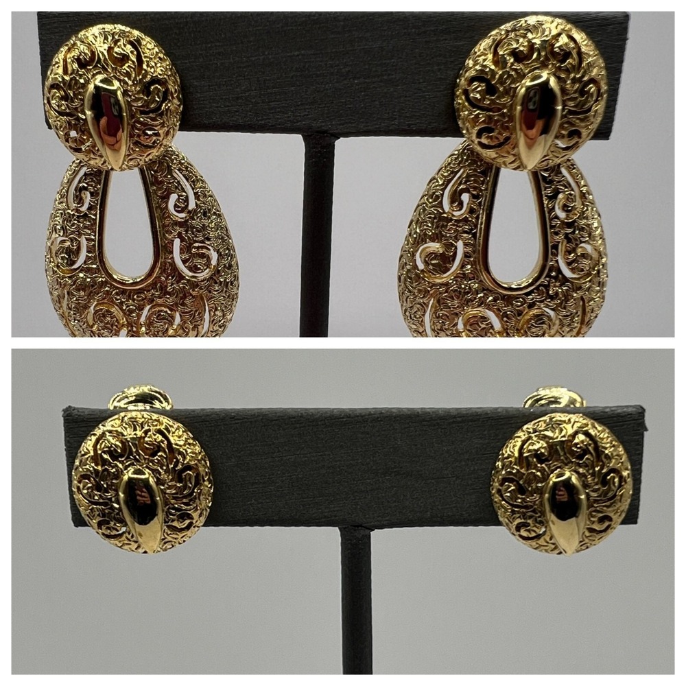 Vintage Sarah Coventry Clip On Earrings Door Knocker‎ Gold Tone 2 in 1